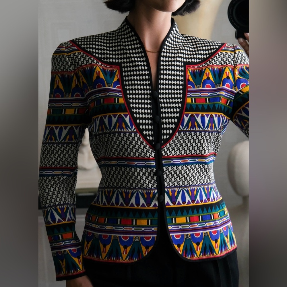 Vintage 90’s Adriana Papell 100%silk art deco checkerboard blazer
